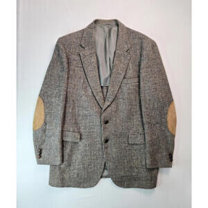 Harris Tweed Vintage Wool Elbow Pad Patch Sport Coat Blazer Jacket Mens 44 Long